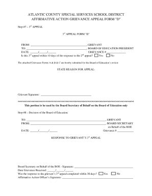 Fillable Online Affirmative Action Grievance Appeal Form D Step Rd