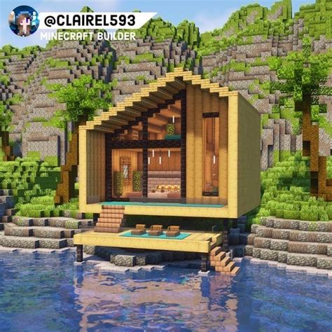 A Small House Built Into The Water In Minecraft