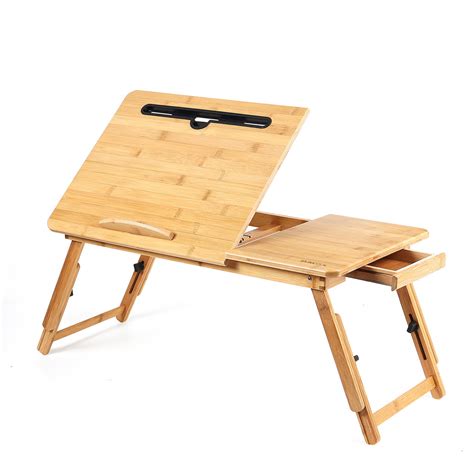 Bamboo Laptop Desk Serving Bed Tray With Drawer Computer Desk Writing