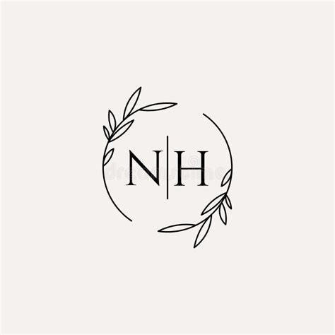 letter nh wedding monogram logo design  simple natural circle leaf