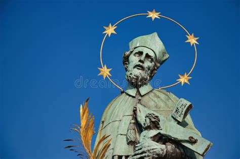 Statue Of St John Of Nepomuk On Charles Bridge Prague Stock Image