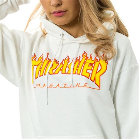 Thrasher Magazine Bluza Damska Z Kapturem Hoody Flame Logo White