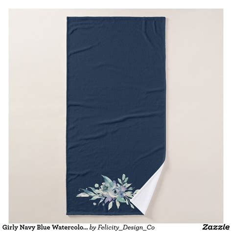 Girly Navy Blue Watercolor Floral Bath Towel Set Zazzle Floral Bath