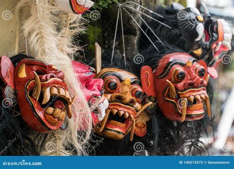 Traditional Wooden Balinese Masks Stock Photo - Image of culture ...