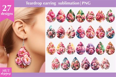 Cute Flowers Earrings Bundle Teardrop Graphic By Natalia Kurtidi