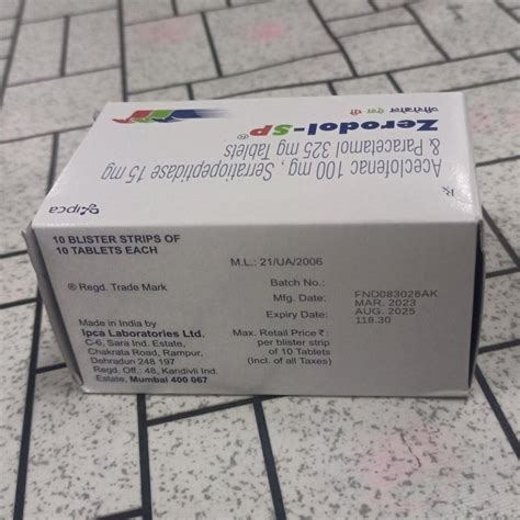 Zerodol Sp Tablets Composition Aceclofenac Mg Paracetamol Mg