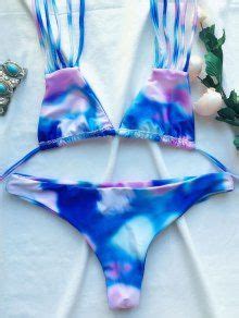 18 OFF 2021 Tie Dye Multi Straps Halter Bikini Set In BLUE ZAFUL