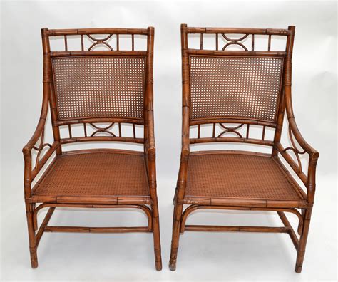 Poltroncine vintage in rattan e bambù con seduta e schienale in canna