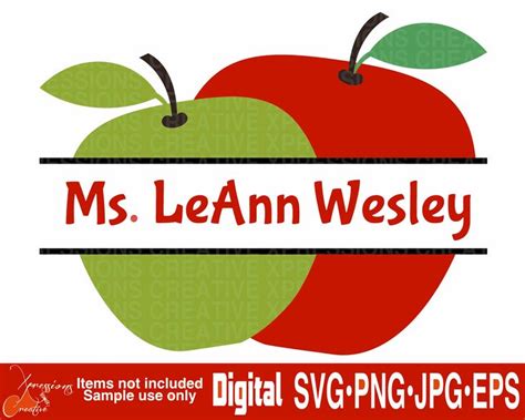 Teacher Svg Apples Split Monogram Svg Teacher Monogram Svg Etsy In