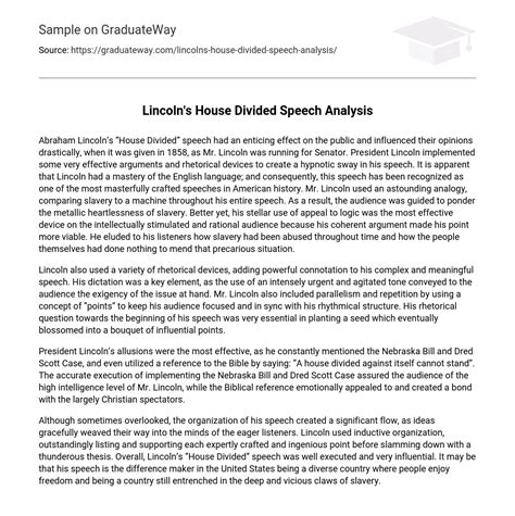 ⇉Lincoln's House Divided Speech Analysis Essay Example | GraduateWay