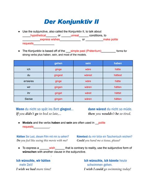 Solution German Notes Der Konjunktiv Ii Studypool