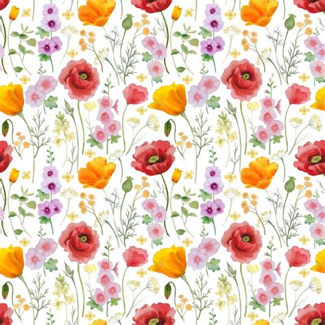 Premium Photo Watercolor Wildflowers Meadow Pattern Seamless