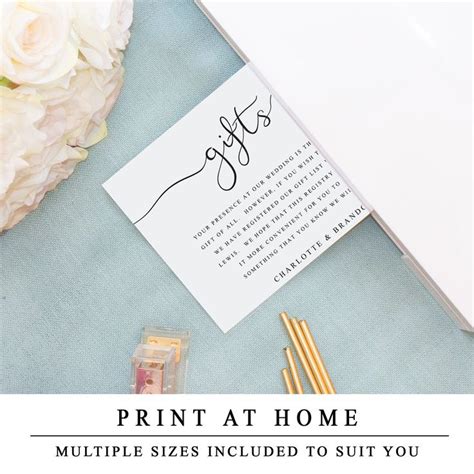 Printable Wedding Gift Registry Template Wedding Insert Cards Elegant