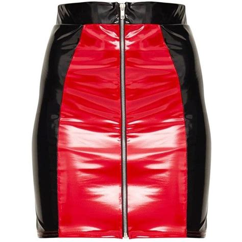 Red Black Vinyl Contrast Mini Skirt 40 Liked On Polyvore Featuring Skirts Mini Skirts