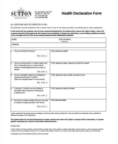 Honduras Health Declaration Form