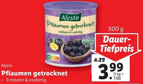 Alesto Pflaumen Getrocknet Entsteint Essfertig 500 G Angebot Bei Lidl