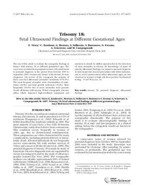 (PDF) Trisomy 18: Fetal ultrasound findings at different gestational ages