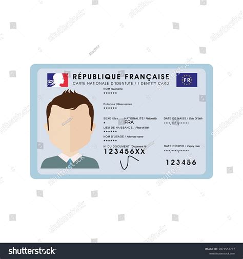 Carte d identité nationale de France français image vectorielle de