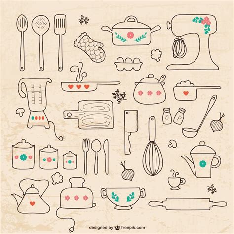 Desenhos De Utensílios De Cozinha Para Imprimir - Desenhos utensílios de cozinha | Vetor Premium