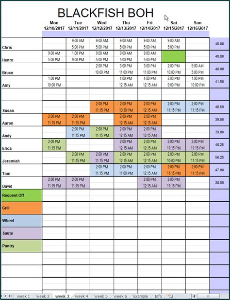 》Free Printable Restaurant Schedule Template