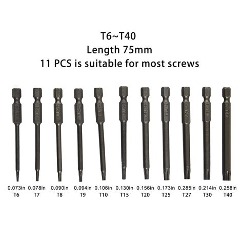 11 Pcs Torx Screwdriver Bit Set Hex Security Magnetic Head 75mm Extra Long