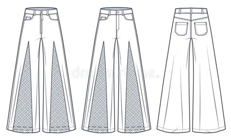 Wide Leg Pants Technical Fashion Illustration Jeans Pants Fashion Flat Technical Drawing