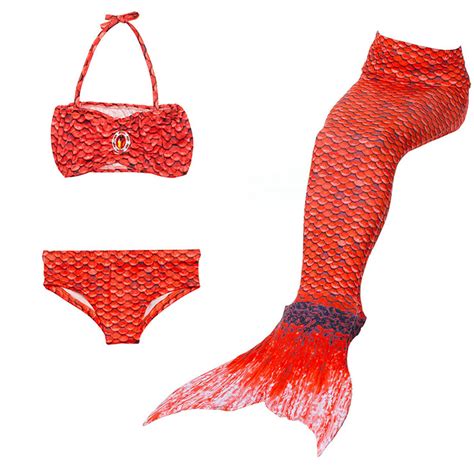 3PCS Red Mermaid Tail Swimsuit Sea Maid Princess Bikini Swimming Set N16803