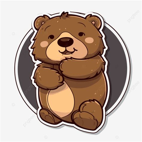 Cute Cartoon Brown Bear Sticker Isolated On White Background Clipart