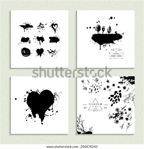 Inkblot Collection Set Four Cards Vector Stock Vector Royalty Free