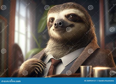 Portrait Of Sloth In A Business Suit Generative Ai Stock Illustration