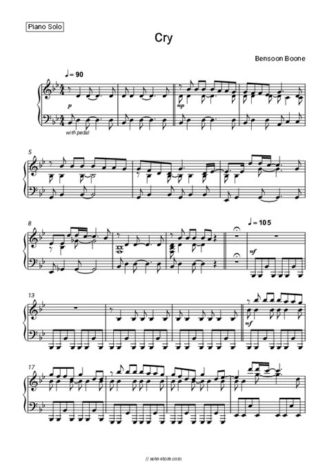 Cry Piano Sheet Music Benson Boone In Note Pianosolo Sku