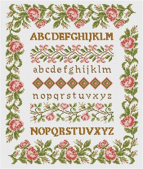 Alphabet Sampler Cross Stitch Pattern Roses Flowers Letters - Etsy