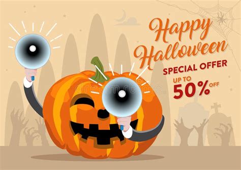 Happy Halloween Giant Pumpkin Advertisement Stock Vector Illustration