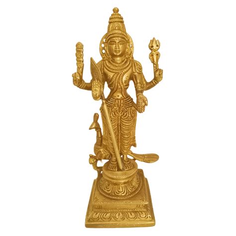 Golden Gold Plated Lord Murugan Brass Statue With Peacock 8 5 Inches