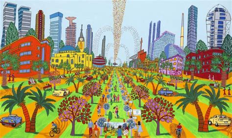 Dizengoff Square Tel Aviv Naive Art Paintings By Israeli Painter