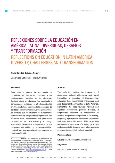 Pdf Reflexiones Sobre La Educación En América Latina Diversidad Desafíos Y Transformación