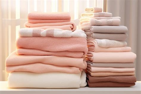 Premium Photo Stack Of Clean Towels On Wooden Table In Bathroom