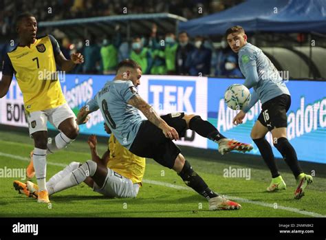 Uruguay S Nahitan Nandez Center Controls The Ball During A Qualifying