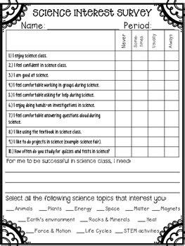 FREE Science Interest Survey FREEBIE PERFECT FOR BACK TO SCHOOL