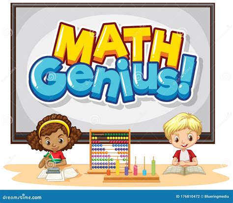 Font Design for Word Math Genius with Happy Kids in Class Stock Vector - Illustration of frame ...