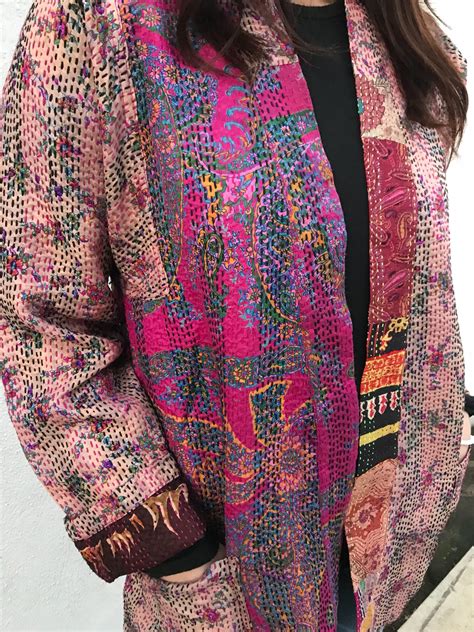 Vintage Sari Silk Kantha Kimono