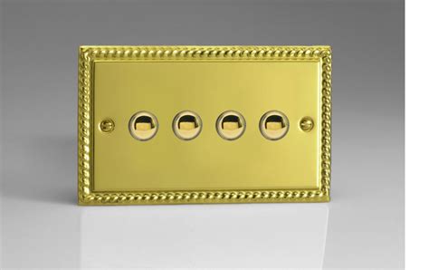 Varilight Classic Georgian Brass 4 Gang 6a 1 Or 2 Way Push On Off Impulse Switch Twin Plate