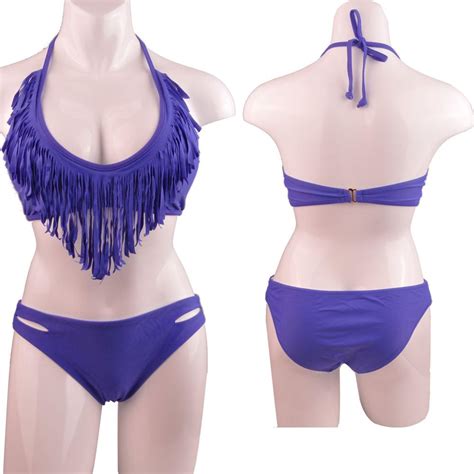Sexy Boho Fringe Women Strap Bikini Set Padded Halterneck Tassels Swimwear Tops EBay