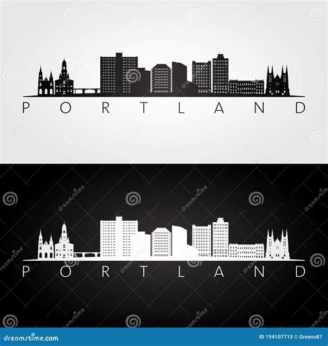 Portland, Maine Skyline And Landmarks Silhouette Cartoon Vector