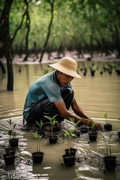 Un Hombre Con Un Sombrero De Paja Y Un Sombrero De Paja Est Plantando