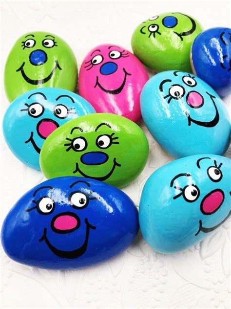 Colorful Painted Rocks With Faces On Them