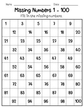 printable  chart  missing numbers