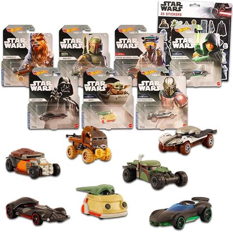 Amazon Disney Character Cars Hot Wheels Set 7 Pc Party Supplies Bundle With Star Wars Hot
