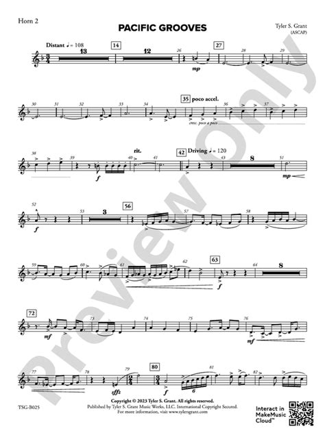 Pacific Grooves 2nd F Horn 2nd F Horn Part Digital Sheet Music Download