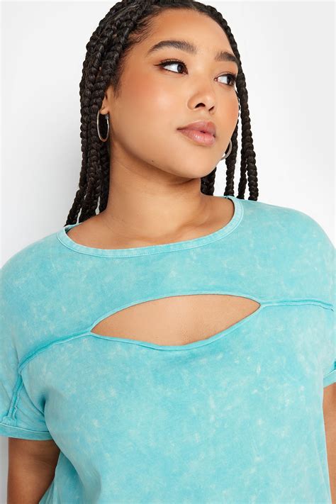 Yours Plus Size Aqua Blue Acid Wash Cut Out T Shirt Yours Clothing